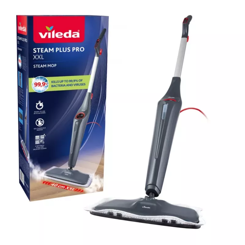 Vileda Steam Plus XXL Pro garų šluota su 2 papildomais mikropluošto padėklais