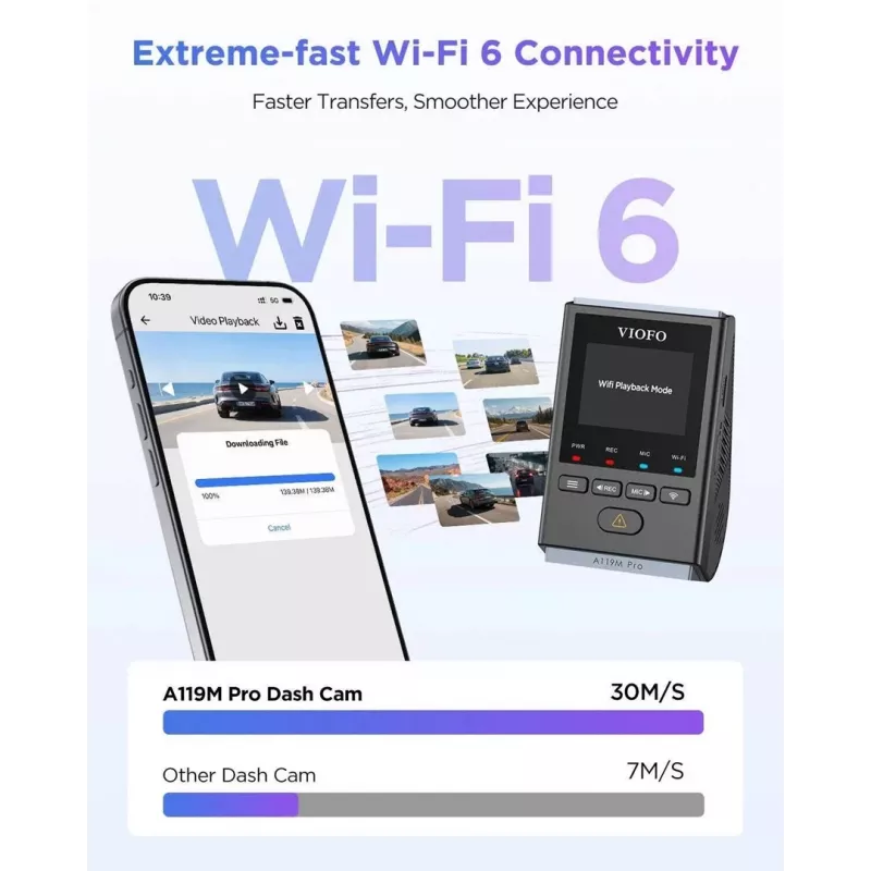 VIOFO A119M Pro 2K QHD vaizdo registratorius su Sony STARVIS 2 IMX675, įmontuotu GPS ir Wi-Fi, super kondensatoriumi, 140° matymo kampu, 1,5 colio ekranu