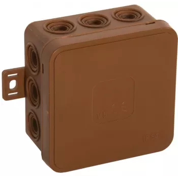 VIPLAST V5 Klik paviršiaus montavimo tuščia jungiamoji dėžutė, 12 kabelių įvadų, ruda, IP54, 75x75x41 mm, 035-02
