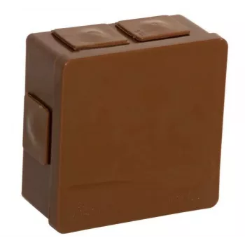 VIPLAST VP-02 Paviršinio montavimo jungiamoji dėžutė, 6 kabelių įvadai, užspaudžiamas dangtelis, ruda, IP55, 86x86x40 mm