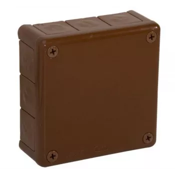 VIPLAST VP-51 paviršinio montavimo jungčių dėžutė, 12 kabelių įvadų, ruda, IP55, 118x118x46mm