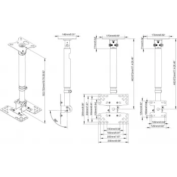 VISION lubinis laikiklis monitoriams – tinka 32–50 colių (81–127 cm) ekranams su VESA iki 200 x 200 – atstumas nuo lubų iki ekrano centro 430–730 mm – pasvirimo reguliavimas