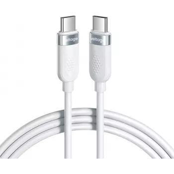 VOLTAGE VEKS100CC100WE silikoninis USB-C į USB-C kabelis 100W PD 1 m, baltas