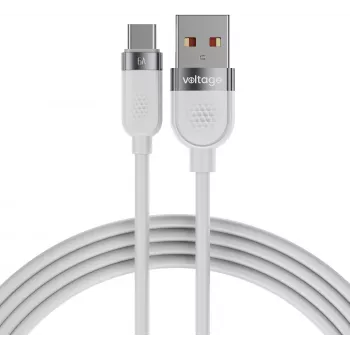 VOLTAGE VEKS66AC100WE USB-A į USB-C silikoninis 66W PD greito įkrovimo laidas 1m baltas