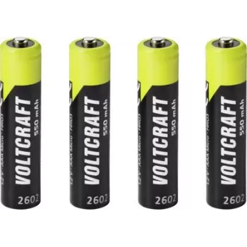 VOLTCRAFT Micro (AAA) NiMH įkraunama baterija 550 mAh 1,2 V paruošta naudoti, 4 vnt. paketas (VC-17275405)