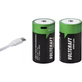 VOLTCRAFT Mono (D) ličio jonų akumuliatorius 6000 mAh 1,5 V, 2 vnt. su USB-C įkrovimu (VC-17275580)
