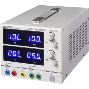 VOLTCRAFT MSP-3010 reguliuojamas stabilizuotas AC ir DC laboratorinis maitinimo šaltinis 0-30 V 0-10 A 2x 300 W 4 mm bananų lizdas dviguba išvestis (VC-17370145)