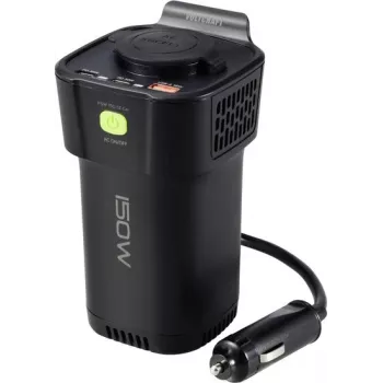 VOLTCRAFT MSW 150-12 Automobilinis puodelio laikiklio keitiklis 150 W modifikuota sinusoidė 12 V DC į 230 V AC su USB