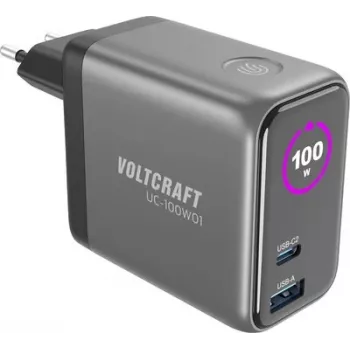 VOLTCRAFT UC-100W01 GaN USB sieninis įkroviklis 100W USB-C PD + USB-A juodas VC-17776055