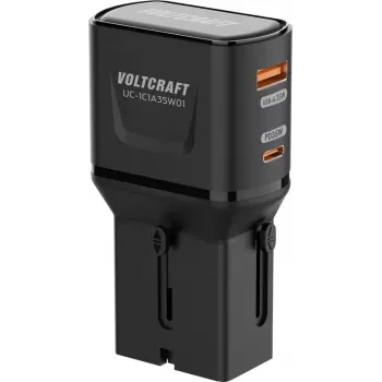 VOLTCRAFT UC-1C1A35W01 35W kelioninis sieninis įkroviklis USB-C PD ir USB-A Quick Charge, juodas, su ES/JK/JAV adapteriais VC-17792720