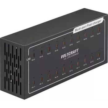 Voltcraft UC-20C400W01 20 prievadų USB-C įkrovimo stotis 400W 5V/3A vienam prievadui metalinis korpusas su aktyviu aušinimu VC-16676850
