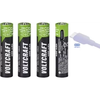 VOLTCRAFT VC-AAA400USB USB-C įkraunamos Li-Ion AAA baterijos 400 mAh 1,5 V – 4 vnt. paketas
