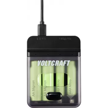 Voltcraft VC-BC4-PB1 2-in-1 NiMH baterijų įkroviklis ir power bankas 4x AA/AAA, 500mA, USB-C įvestis, USB-A išvestis, juodas
