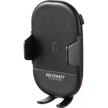 VOLTCRAFT VC-Qi-WCM15 Qi belaidis automobilinis laikiklis telefonui su ventiliacijos angos tvirtinimu, 15W greitasis įkrovimas, 55-89 mm, automatinis suspaudimas, juodas