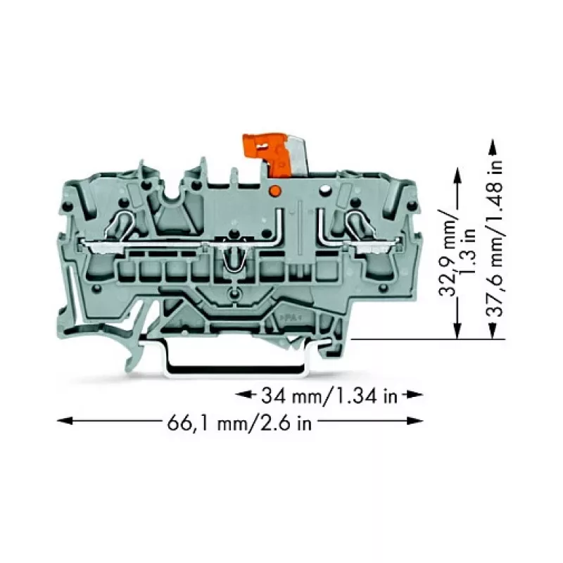 WAGO 2002-1671 2 laidų atjungimo ir testavimo gnybtų blokas su Push-in CAGE CLAMP, pilkas