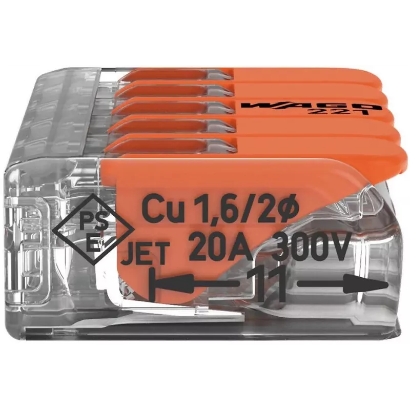 WAGO 221-415 COMPACT jungiamasis gnybtas 5 laidininkams, 0,2-4 mm², 25 vnt. pakuotė