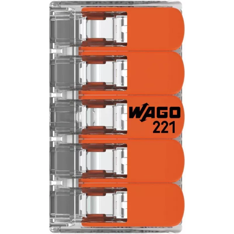 WAGO 221-415 COMPACT jungiamasis gnybtas 5 laidininkams, 0,2-4 mm², 25 vnt. pakuotė
