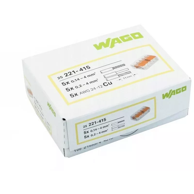 WAGO 221-415 COMPACT jungiamasis gnybtas 5 laidininkams, 0,2-4 mm², 25 vnt. pakuotė
