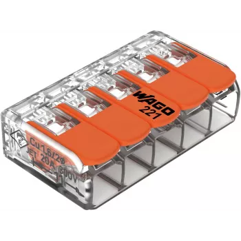 WAGO 221-415 COMPACT jungiamasis gnybtas 5 laidininkams, 0,2-4 mm², 25 vnt. pakuotė