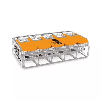 WAGO 221-615 5 laidininkų svirtinis kompaktiškas sujungimo gnybtas, 450 V, 32 A, permatomas/oranžinis