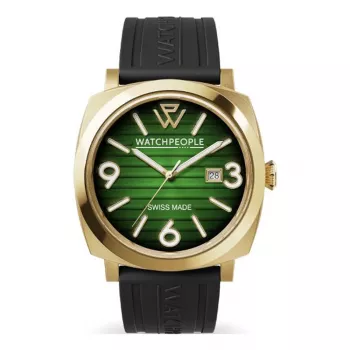 WATCHPEOPLE Moteriškas kvarcinis analoginis laikrodis 700988 (45mm) - Juodas ciferblatas, dirbtinės odos dirželis