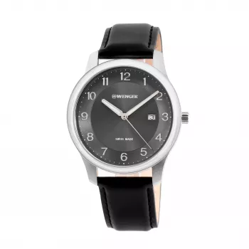 WENGER Urban Classic Chrono vyriškas kvarcinis laikrodis 42mm nerūdijančio plieno korpusas mėlynas ciferblatas ruda odinė juosta