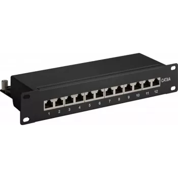 Wentronic Goobay 93796 Cat6a ekranuotas 12 prievadų pach panelis, 1U 19 colių stovo, juodas