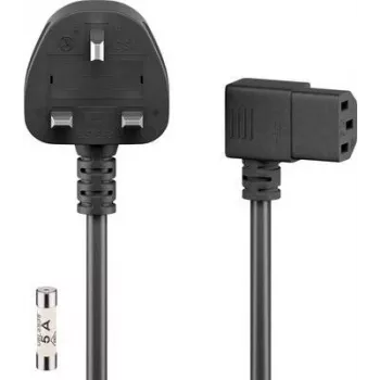 Wentronic Goobay UK 3 kontaktų kištukas į kampuotą IEC C13 maitinimo kabelį, 2 m, juodas 45767
