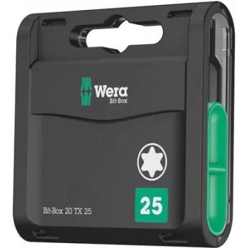 Wera 20 dalių Bit-Check rinkinys, TORX TX 25, 25 mm ilgio, 1/4 colio šešiabriaunis kotas, su Rapidaptor greito atleidimo antgalių laikikliu 05057773001