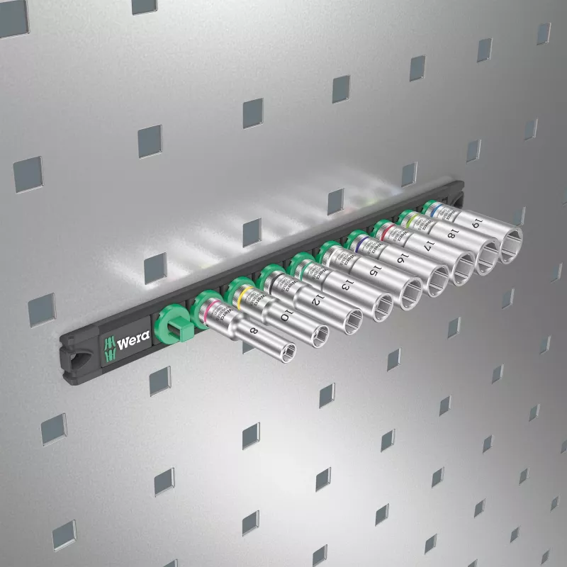 Wera 3/8 inch Deep Socket Set ant magnetinės juostos, 9 dalių, metrinė, juoda/žalia