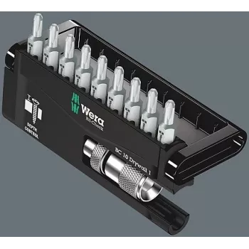 Wera Bit rinkinys Bit-Check 10 Drywall 1, 10 dalių, Phillips PH 2, 25 mm, Rapidaptor greito atleidimo laikiklis, gylio ribotuvas, torsiniai antgaliai
