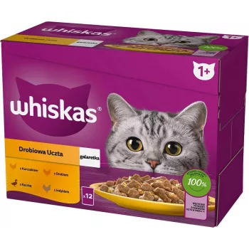 WHISKAS Sachet Jelly Paukštiena, Antis, Kalakutiena, Vištiena - Šlapias kačių maistas - 12x85 g