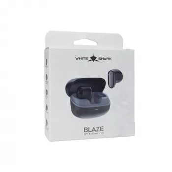 White Shark BLAZE-B GEB-TWS-201 True Wireless Bluetooth 5.1 belaidės ausinės su įkrovimo dėklu, IPX4 atsparumu vandeniui, jutikliniais valdikliais, juodos spalvos