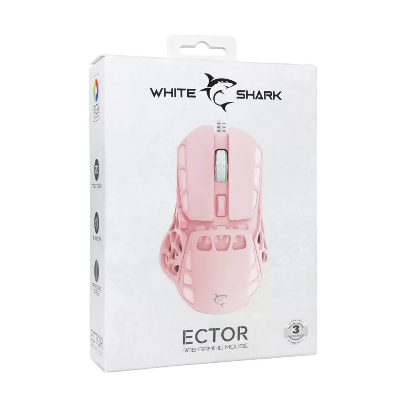 White Shark ECTOR-P GM-5016 laidinė žaidimų pelė, 6400 DPI, rožinė