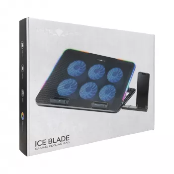 White Shark ICE BLADE GCP-96 dviejų ventiliatorių nešiojamojo kompiuterio aušinimo padėklas su mėlynu LED, palaiko iki 17 colių, 5 reguliuojamos pozicijos