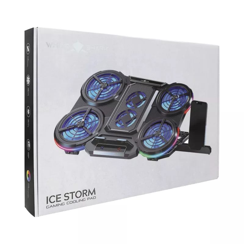 White Shark ICE STORM GCP-6 nešiojamojo kompiuterio aušinimo padėklas, 2x125mm ventiliatoriai, mėlynas LED, USB, iki 17 colių