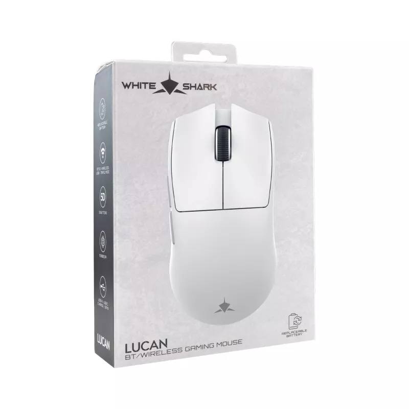 White Shark LUCAN-W WGM-5022 12000 DPI belaidė žaidimų pelė, balta