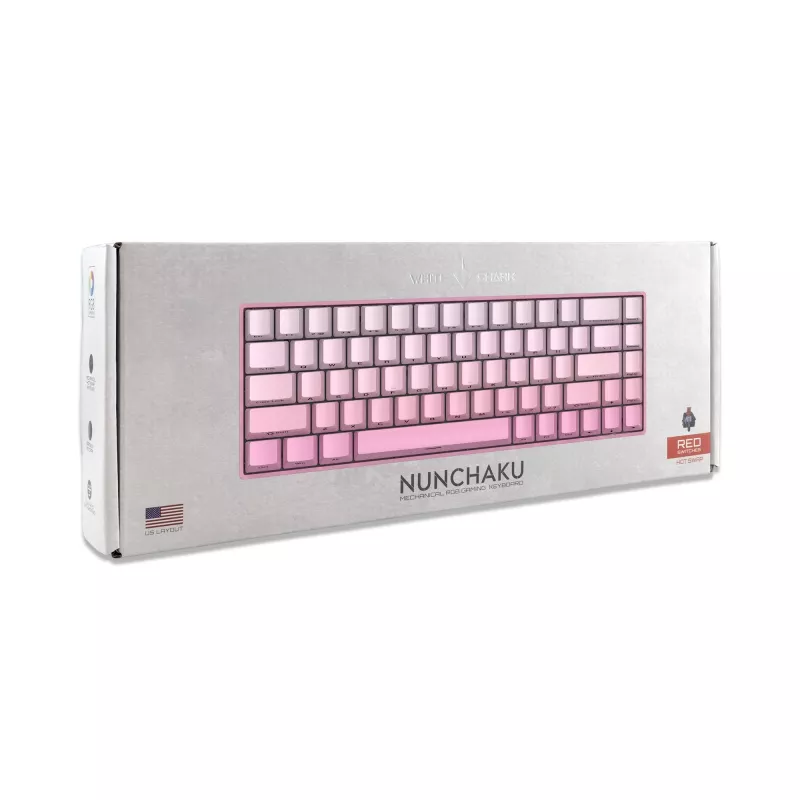 White Shark NUNCHAKU-P-US-RED.SW TKL mechaninė žaidimų klaviatūra - 87 klavišų, Outemu Red jungikliai, RGB apšvietimas, rožinė