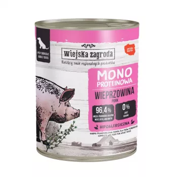 WIEJSKA ZAGRODA Mono šlapias šunų maistas su kiauliena 800g
