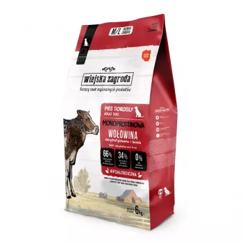 WIEJSKA ZAGRODA Monoprotein Beef Sausas šunų maistas - 6 kg
