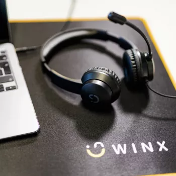 WINX CALL Clear 3,5 mm ausinės laidinės ant ausų su triukšmą slopinančiu mikrofonu, garso reguliavimu, odiniais paminkštinimais - juodos