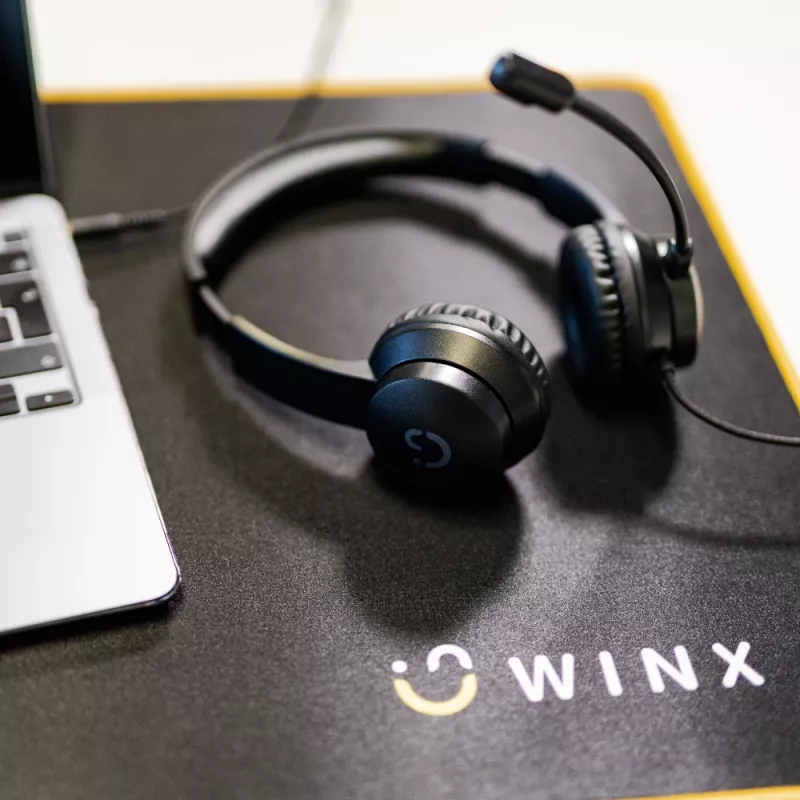 WINX CALL Clear 3,5 mm ausinės laidinės ant ausų su triukšmą slopinančiu mikrofonu, garso reguliavimu, odiniais paminkštinimais - juodos