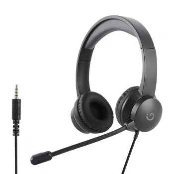 WINX CALL Clear 3,5 mm ausinės laidinės ant ausų su triukšmą slopinančiu mikrofonu, garso reguliavimu, odiniais paminkštinimais - juodos