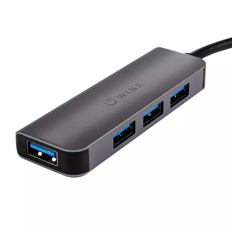 WINX CONNECT Simple USB/Type-C šakotuvas, 3x USB-A 5Gbps + USB-C PD 100W, kosminė pilka