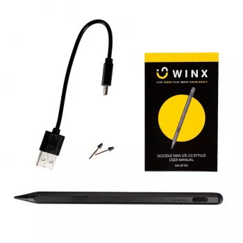 WINX DOODLE Max USI 2.0 rašiklis - 4096 slėgio lygiai, delno atmetimas, pakreipimo palaikymas, įkraunamas per USB-C, kosminė pilka