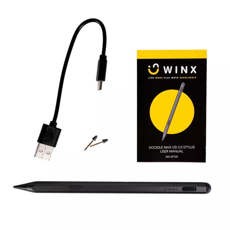WINX DOODLE Max USI 2.0 rašiklis - 4096 slėgio lygiai, delno atmetimas, pakreipimo palaikymas, įkraunamas per USB-C, kosminė pilka