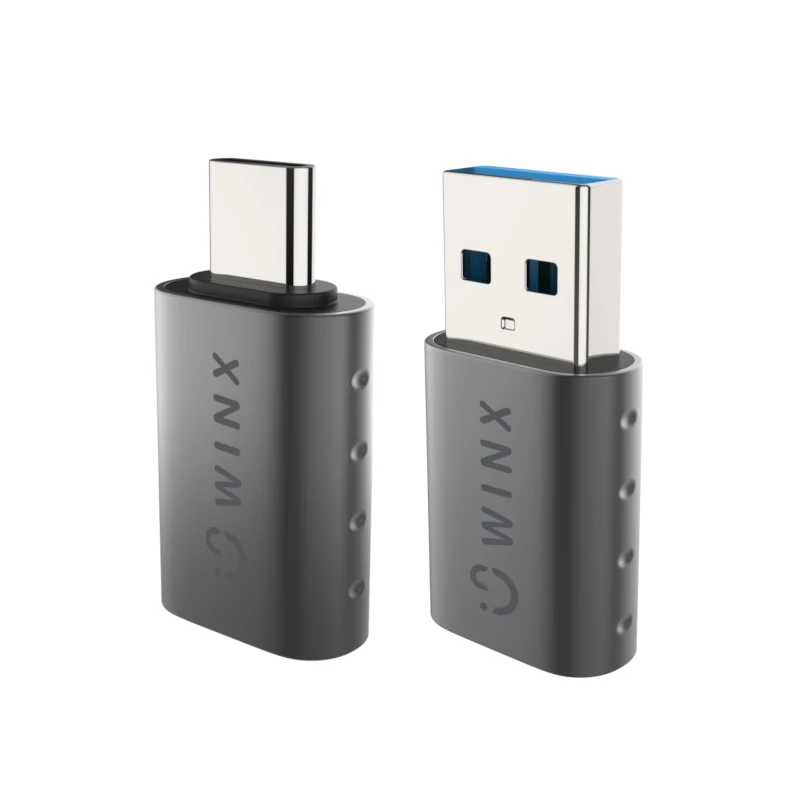WINX LINK Simple Type-C ir USB adapterių rinkinys – USB-C vyriškas į USB-A moterišką ir USB-A vyriškas į USB-C moterišką, USB 2.0, 480 Mbps, kosminė pilka