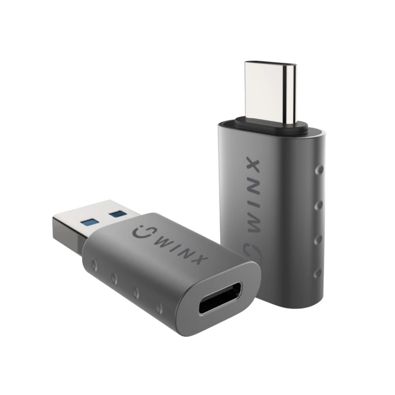 WINX LINK Simple Type-C ir USB adapterių rinkinys – USB-C vyriškas į USB-A moterišką ir USB-A vyriškas į USB-C moterišką, USB 2.0, 480 Mbps, kosminė pilka