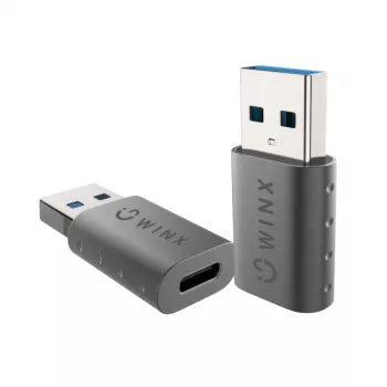 WINX LINK Simple USB į Type-C adapteris dviejų vienetų rinkinys (USB-A vyriškas į USB-C moterišką, 5Gbps, 15W, kosminė pilka, 2 vnt.)