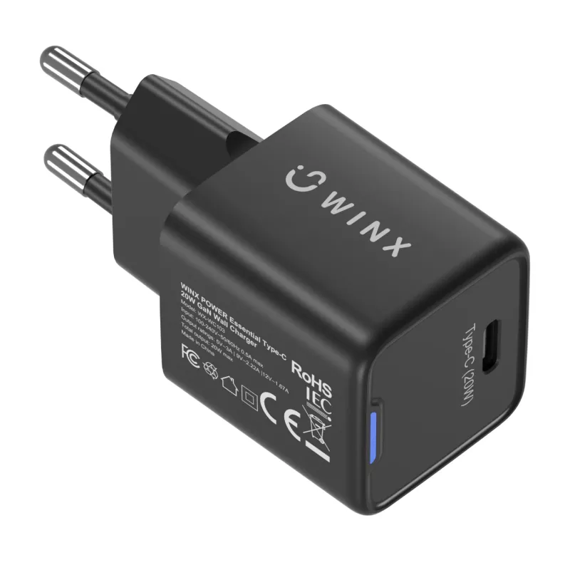 WINX POWER Essential Type-C 20W GaN sieninis įkroviklis - baltas